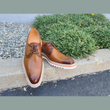 Carrucci Shoes Plain Toe Blucher Oxford in Cognac