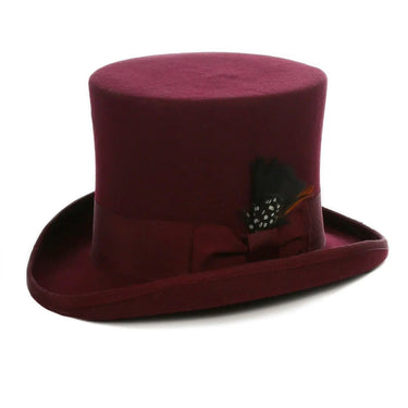 Ferrecci Premium Top Hat in Burgundy Wool Victorian Elegance in Burgundy