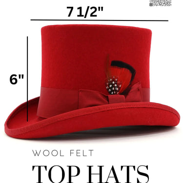 Ferrecci Premium Top Hat in Red Wool Victorian Elegance in #color_
