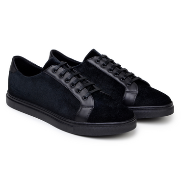 Belvedere Prince in Black Velvet & Polished Leather Formal Sneakers