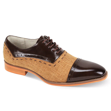 Giovanni Reed Leather & Canvas Dress Shoes in Chocolate Brown Tan #color_ Chocolate Brown Tan