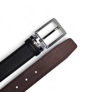 Reversible Belt in Pebble Leather in Black Brown