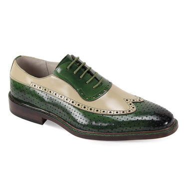 Giovanni Rio Leather Brogue Dress Shoes in Olive Natural