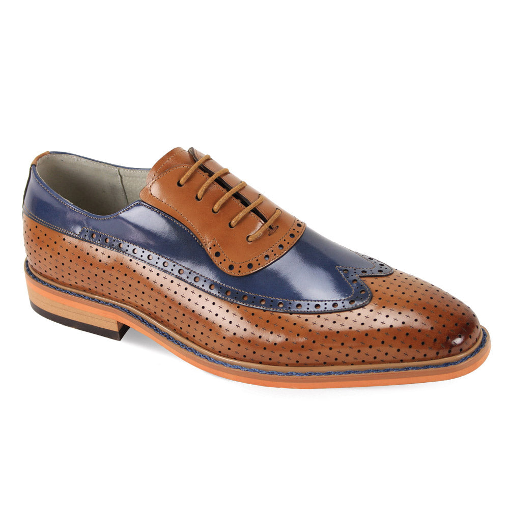 Giovanni Rio Leather Brogue Dress Shoes Tan / Blue / 7