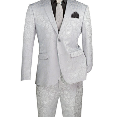 Vinci Silver Slim Fit 2 Piece Suit - S2F-1