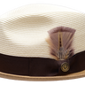 Bruno Capelo South Beach Two-Tone Straw Snap Brim Fedora in Ivory Cognac Dark Brown