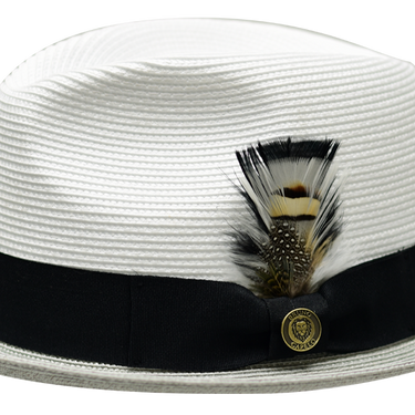 Bruno Capelo South Beach Two-Tone Straw Snap Brim Fedora in White Silver