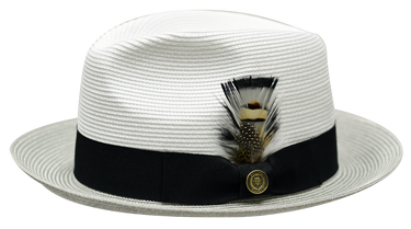 Bruno Capelo South Beach Two-Tone Straw Snap Brim Fedora in White Silver