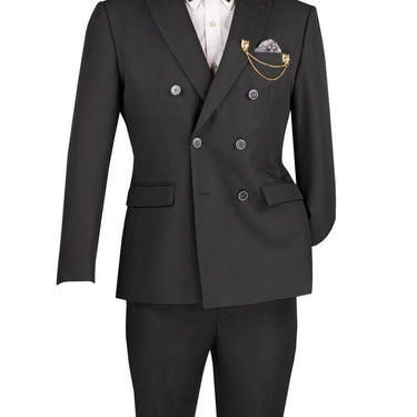 Vinci Black Slim Fit Double Breasted Suit - SDB-1