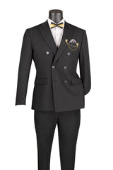 Vinci Double Breasted Slim Fit Suit in Black - SDB-1