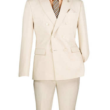 Vinci Bone White Slim Fit Double Breasted Suit - SDB-1