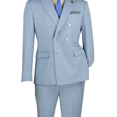 Vinci Ice Blue Slim Fit Double Breasted Suit - SDB-1