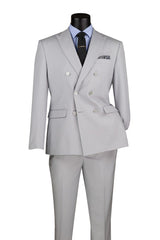 Vinci Double Breasted Slim Fit Suit in Silver - SDB-1
