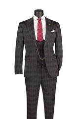 Vinci Black Slim Fit 3 Piece Suit - SV1W-1