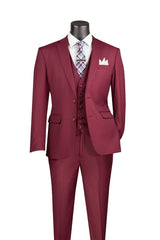Vinci 3 Piece Slim Fit Suit in Burgundy - SV2900