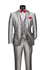 Vinci 3 Piece Slim Fit Suit in Silver - SV2D-1