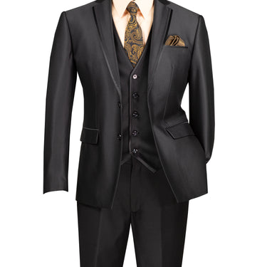 Vinci Black Slim Fit 3 Piece Suit - SV2D-1