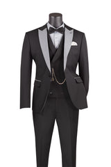 Vinci Black Slim Fit 3 Piece Suit - SV2K-5