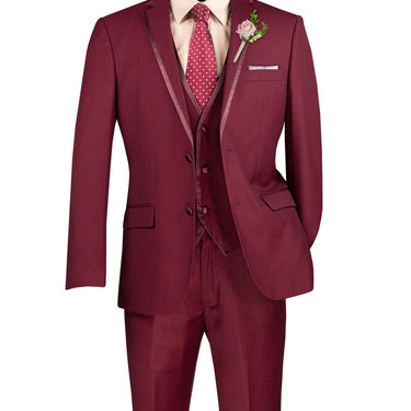 Vinci Burgundy Slim Fit 3 Piece Tuxedo - SV2T-8