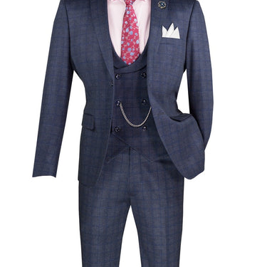 Vinci Navy Slim Fit 3 Piece Suit - SV2W-8