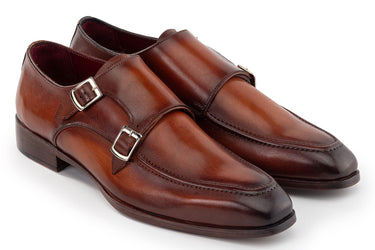 Paul Parkman Men's Leather Double Monkstrap Shoes in Brown