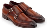 Paul Parkman Men's Leather Double Monkstrap Shoes in Brown