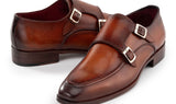 Paul Parkman Men's Leather Double Monkstrap Shoes in Brown