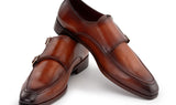 Paul Parkman Men's Leather Double Monkstrap Shoes in Brown