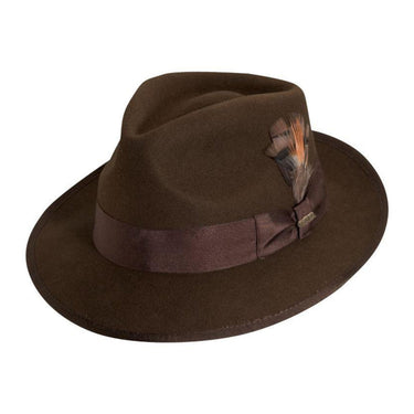 Scala New Yorker Wool Pinch Front Fedora in Brown #color_ Brown