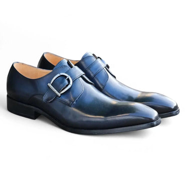 Carrucci Shoes Signature Buckle Monk Strap Shoe in Navy