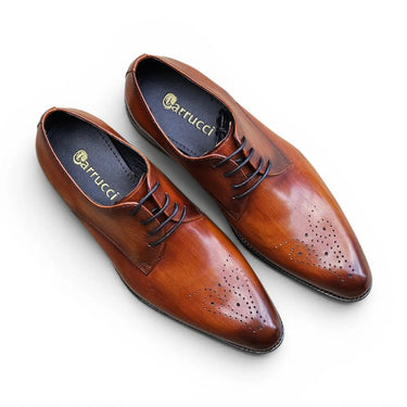 Carrucci Shoes Signature Burnished Derby Dress Shoe in Cognac
