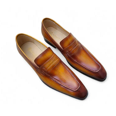 Carrucci Shoes Signature Leather Penny Loafer in Cognac
