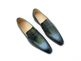 Carrucci Shoes Signature Leather Penny Loafer in Olive