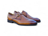 Carrucci Shoes Single Monk Strap Plain Toe Shoes in Cognac