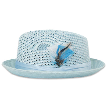 Ferrecci Castor in Sky Blue Crushable Straw Fedora