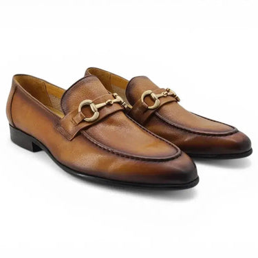 Carrucci Shoes Gold Horse Bit Soft Calf Leather Loafer in Cognac