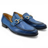 Carrucci Shoes Gold Horse Bit Soft Calf Leather Loafer in Blue #color_ Blue