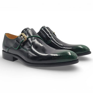 Carrucci Shoes Soft Calf Patent Leather Monk Strap in Olive