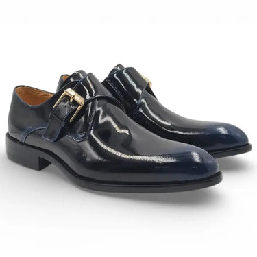 Carrucci Shoes Soft Calf Patent Leather Monk Strap in Navy