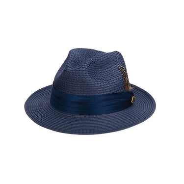 Stacy Adams Dublin Vented Poly Braid Fedora in Blue #color_ Blue
