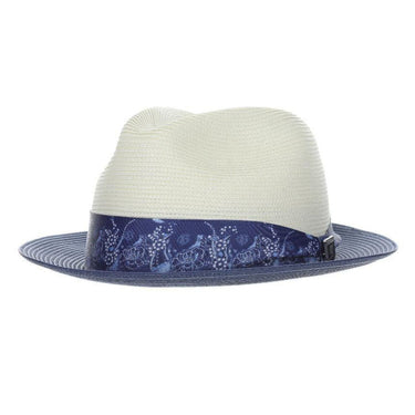 Stacy Adams Haring Straw Trilby Fedora in Blue #color_ Blue