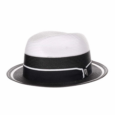 Stacy Adams Rodano Poly Braid Pinch Front Fedora in White / Black #color_ White / Black