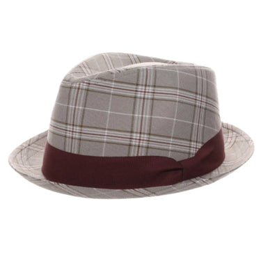 Stacy Adams Stanza Polyester Plaid Fedora in Tan Plaid