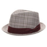 Stacy Adams Stanza Polyester Plaid Fedora in Tan Plaid #color_ Tan Plaid