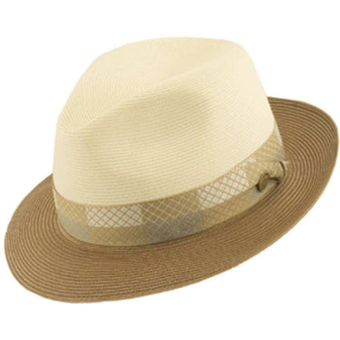 Stetson Andover Florentine Milan Straw Fedora in Ivory / Cognac #color_ Ivory / Cognac