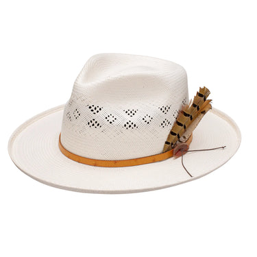 Stetson Andromeda Wide Brim Vented Shantung Straw Fedora in Natural
