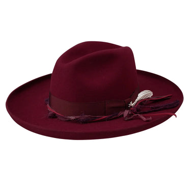 Stetson Oceanus Wool Firm Felt Wide Brim Fedora in Burgundy