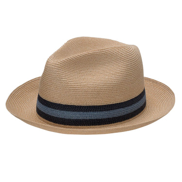 Stetson Triad Pinch Front Hemp Straw Fedora in Navy / Turquoise #color_ Navy / Turquoise