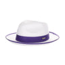 Steven Land Parker Pinch Front Polybraid Straw Fedora in White / Purple #color_ White / Purple