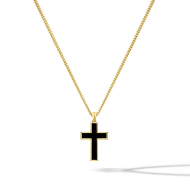 Stone Cross Pendant - 14K Gold Onyx